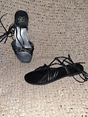 KARL MARC JOHN-HEDMOND-Black Leather Strappy Lace Up Sandals-SZ 39/8.5-NWOB